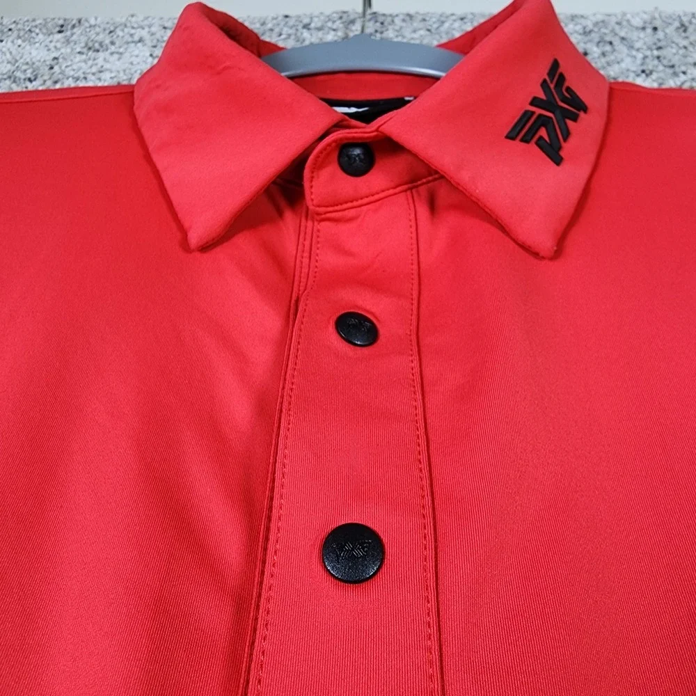PXG Polo Shirt Mens Medium Red Athletic Snap Button Performance Golf Excellent - Picture 4 of 15